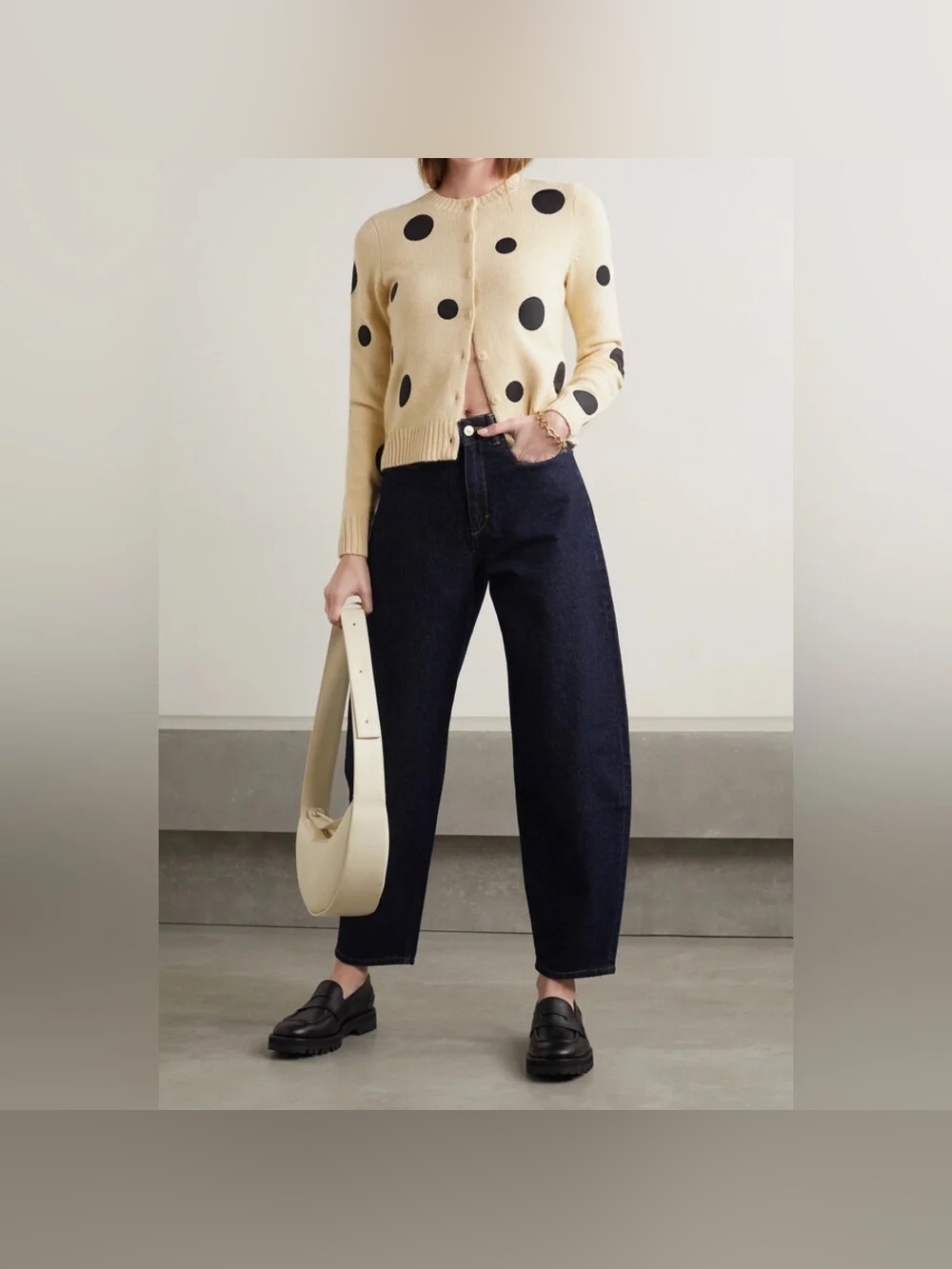 $598 Tory Burch Wool Alpaca Blend Appliquéd Polka Dot Cardigan Sweater S Ivory